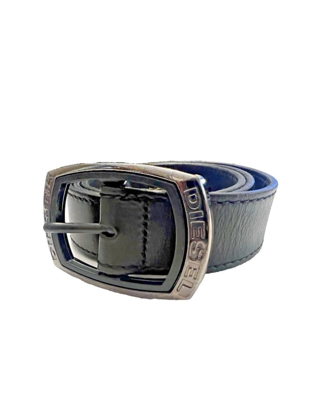 Diesel Vintage Y2K Black Leather Belt Size 38 Silver Buckle Goth Grunge Punk